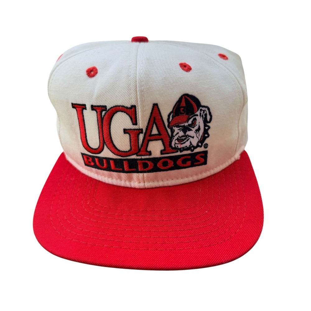 Vintage Georgia Bulldogs UGA Snapback Hat #1 Apparel White Red Made in USA Cap